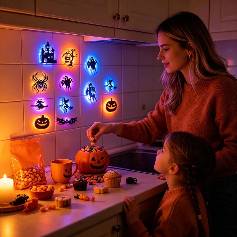 Halloween 3D Glow Wall Decals – Spooky Night Light Decorations