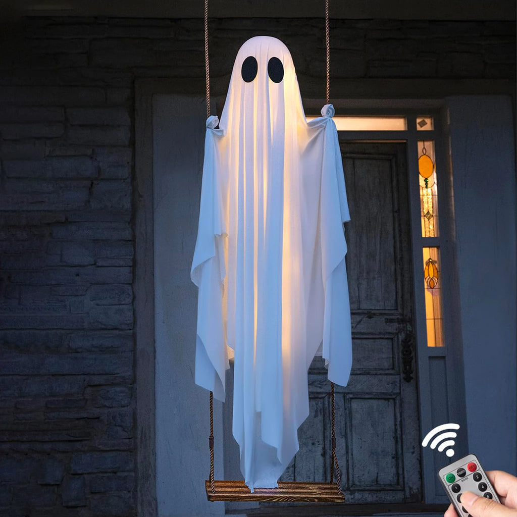 Swinging Light-Up Ghost Halloween Decoration