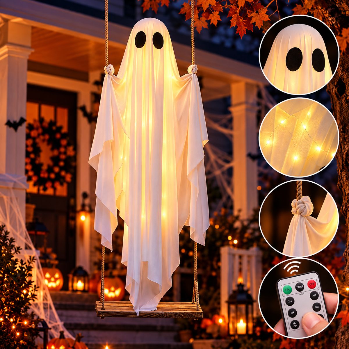 Swinging Light-Up Ghost Halloween Decoration