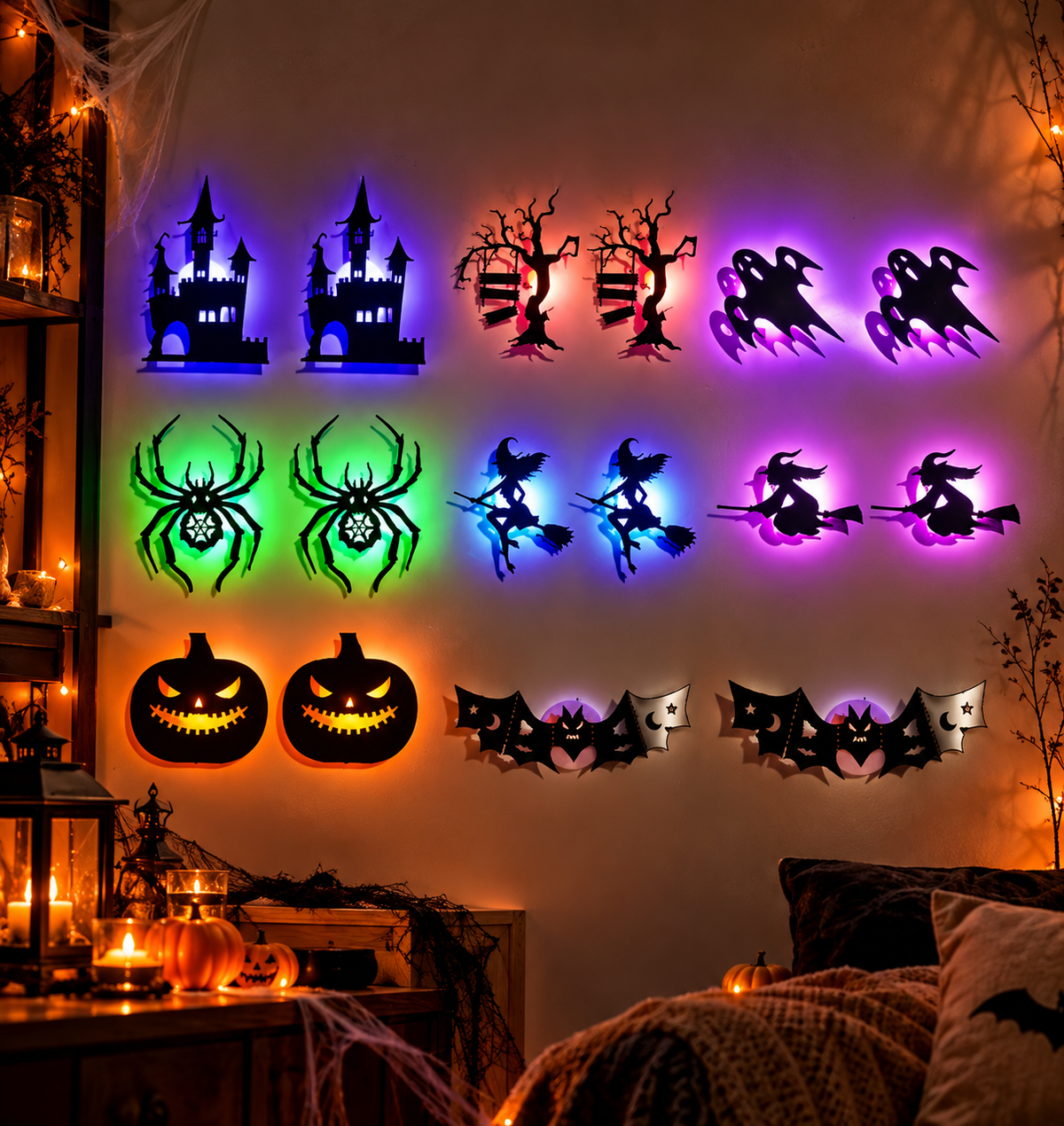 Halloween 3D Glow Wall Decals – Spooky Night Light Decorations