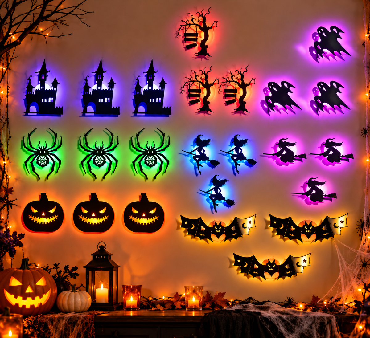 Halloween 3D Glow Wall Decals – Spooky Night Light Decorations
