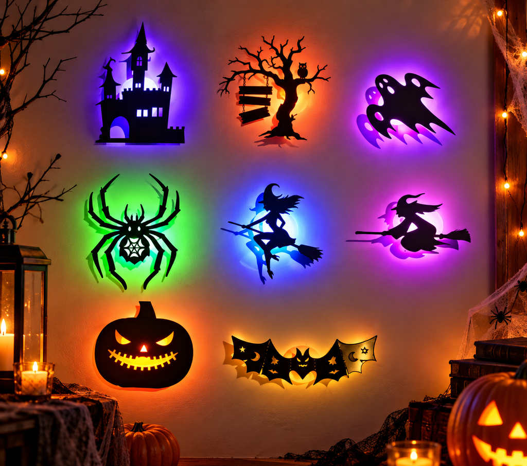 Halloween 3D Glow Wall Decals – Spooky Night Light Decorations